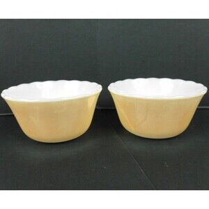 Vintage Fire King Peach Lustre Luster Custard Dessert Cups 3.75 Inch Set of 2